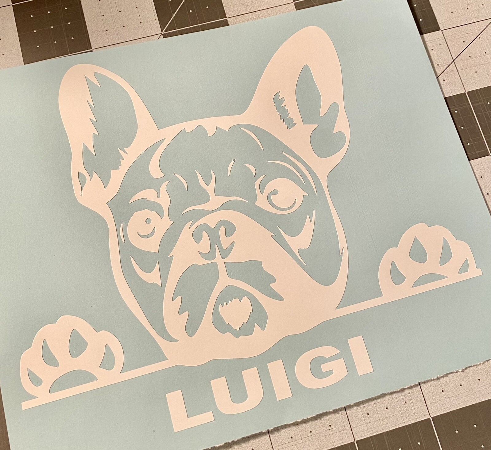 Vinyl Decal for Window – French Bulldog (May Customize w/ Name), Various Colors