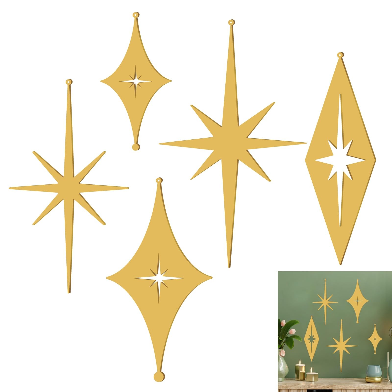 Stars Wall Decor Golden Starburst Metal Art Signs Mid Century Modern Decor