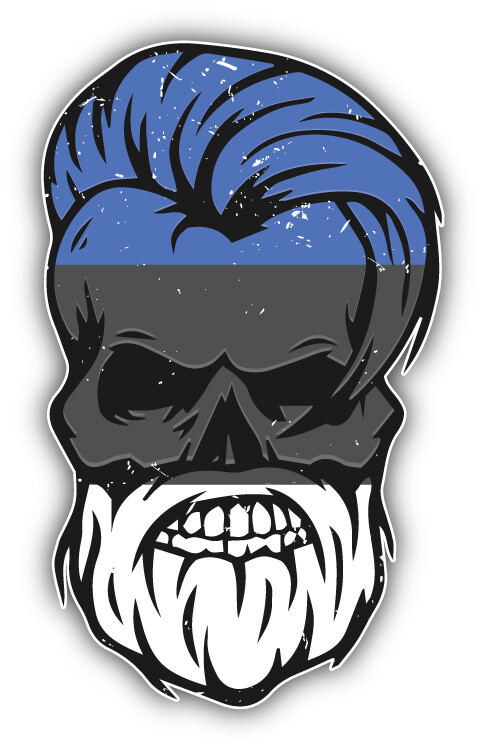 Grunge Beard Skull Estonia Flag Sticker Decal