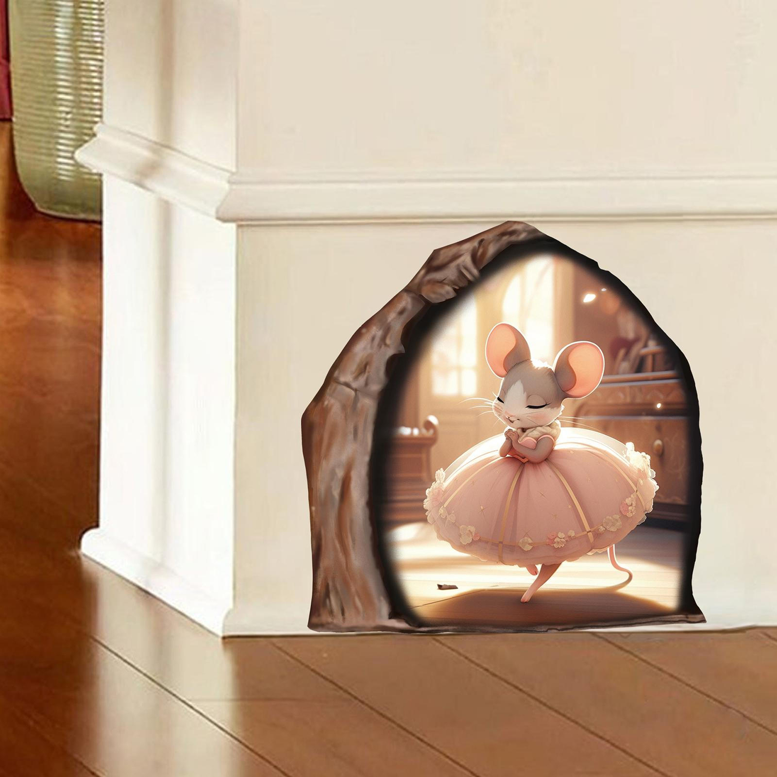 12pcs Realistic Mouse Hole Wall Sticker Funny Cute Mice Home Decal For Skirting