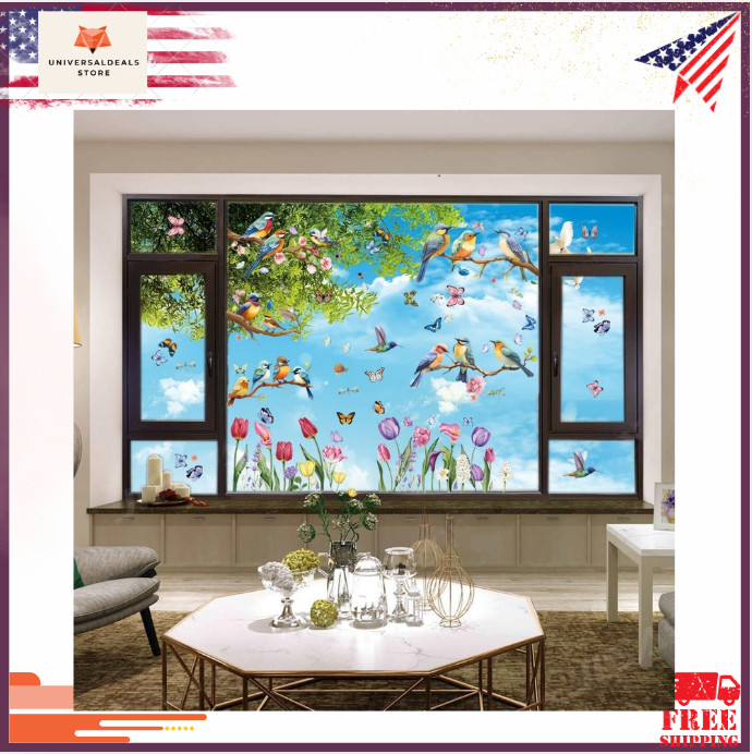 78PCS Spring Window Cling Stickers Tulip Butterfly Bird Strike Decals