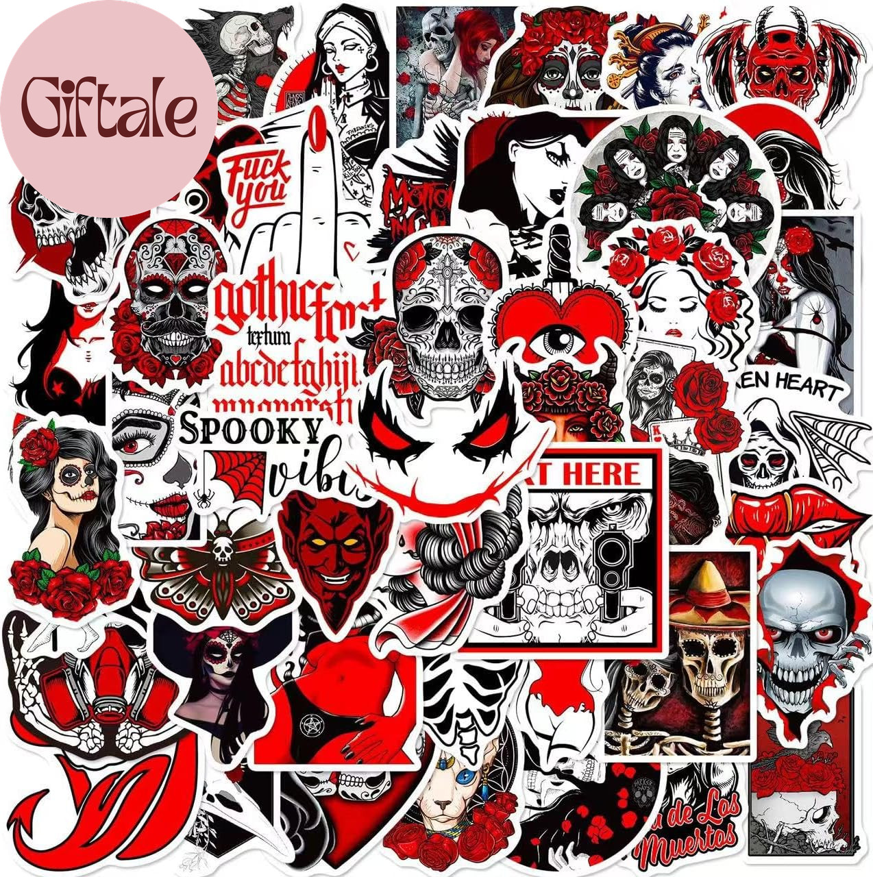 200 Pcs Horror Goth Decor Stickers Bulk.Goth Accessories.Cool Skull Horror Stick