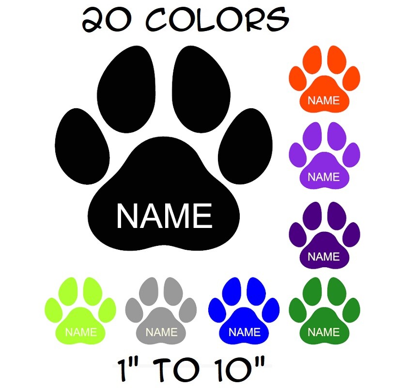 Custom Name Paw Sticker Vinyl Decal – Dog Cat Pet Puppy Love Wall Decor Car