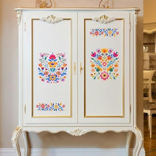 Mexican Folk Art Flowers Rub on Transfer Decal Stickers for Furniture Craft 3Pcs