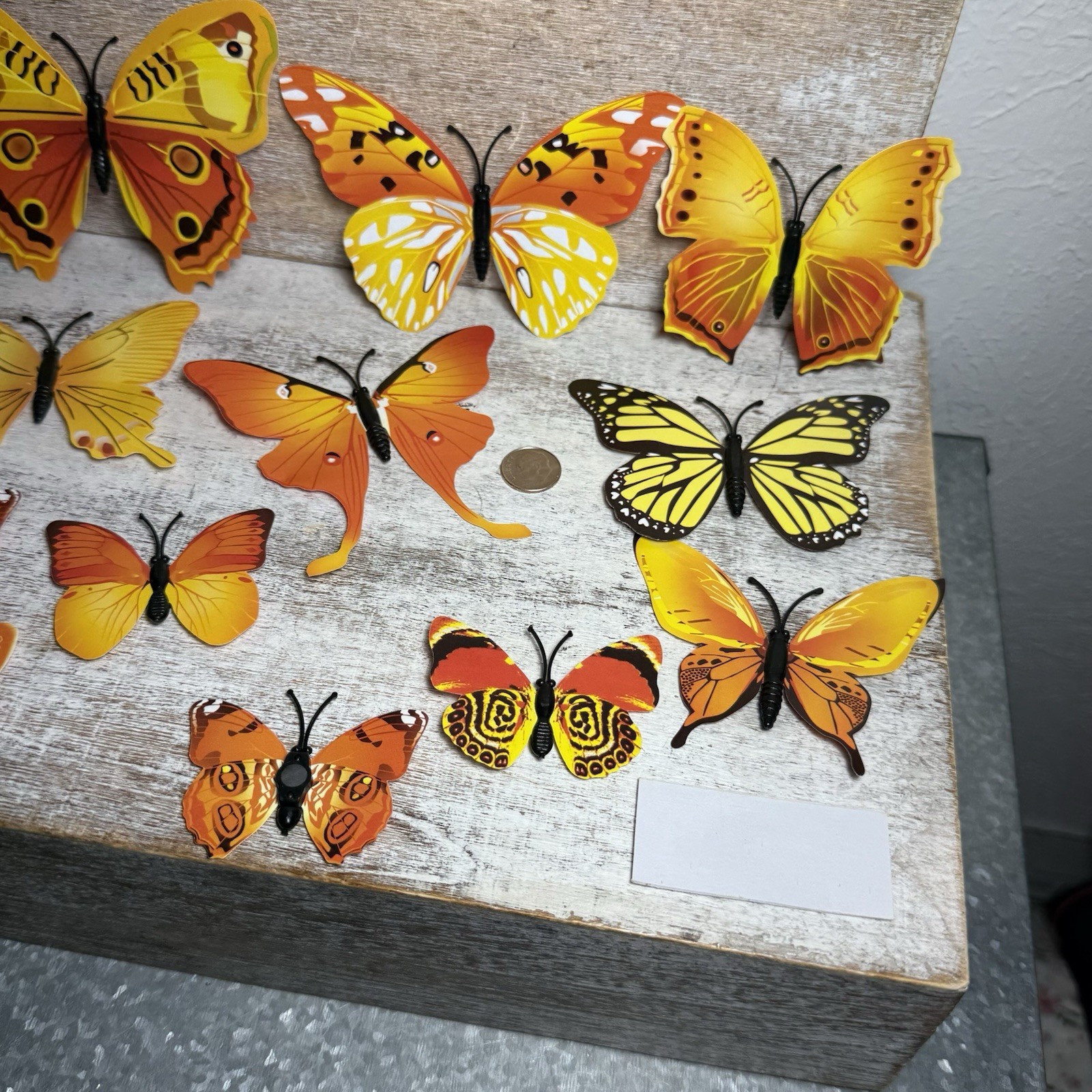 Lot of 12 3D Realistic Butterfly Wall Stickers Different Size, Shapes ORANGE New