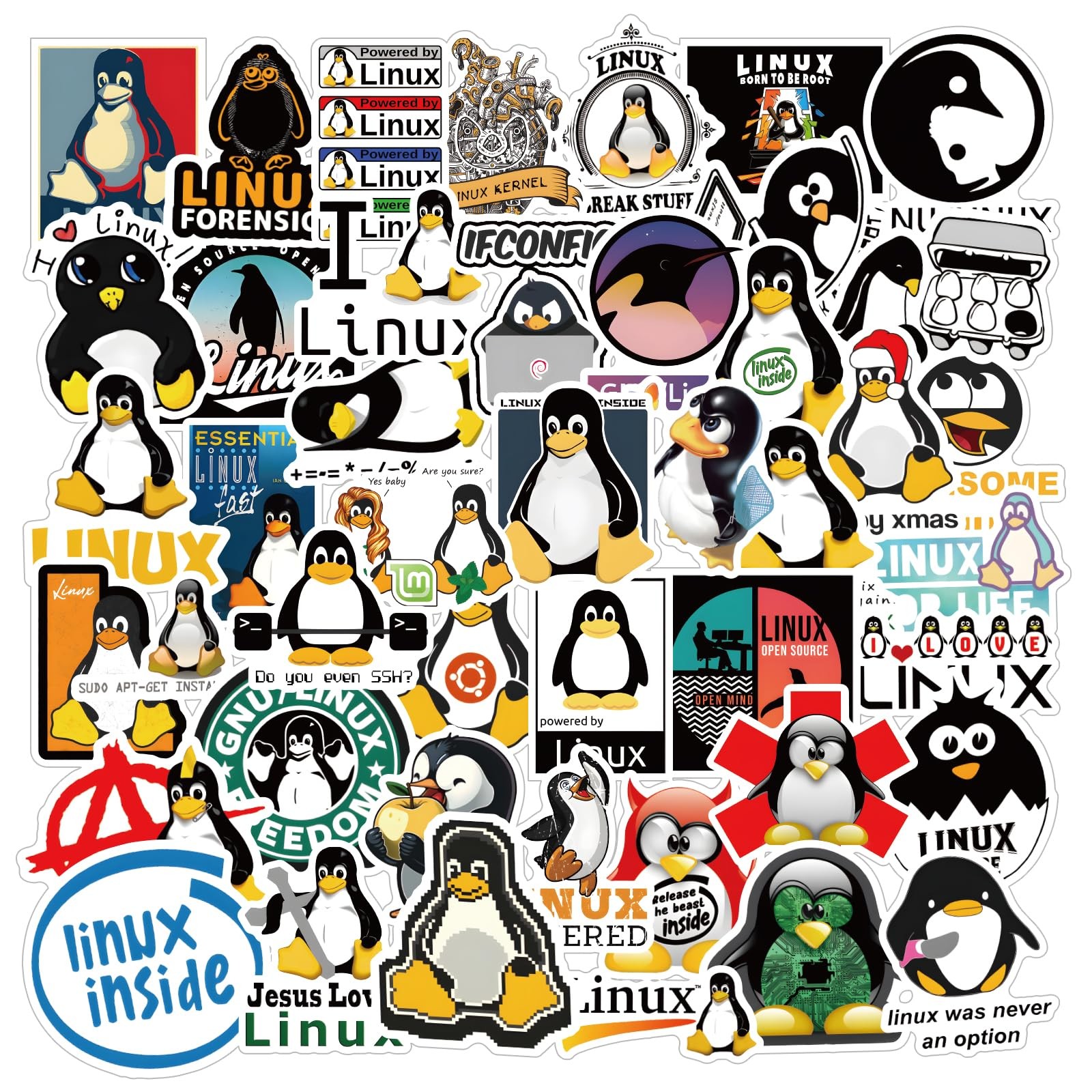 Linux Stickers 62pcs Work Decals Aesthetic Waterproof Vinyl Pack White