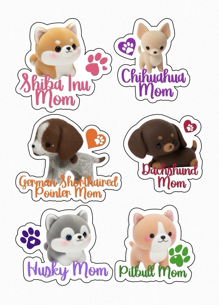 Dog Mom Puppy Breeds Iron On Transfer Decals For Tshirts, Sweatshirts, Totetbags