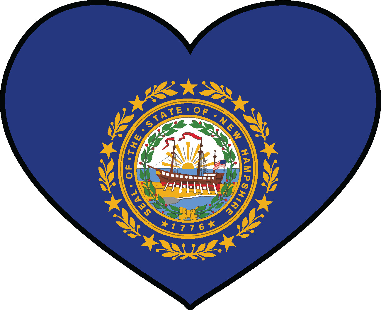 State of New Hampshire Flag Heart Sticker Decal USA New Hampshire State