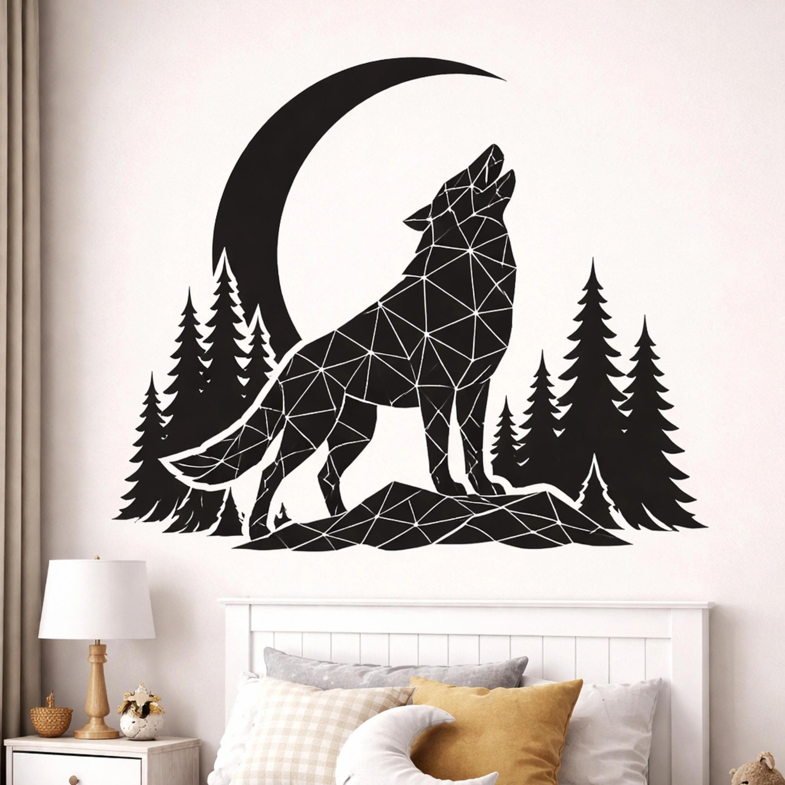 Geometric Wolf Wall Decal | Low Poly Howling Wolf Sticker