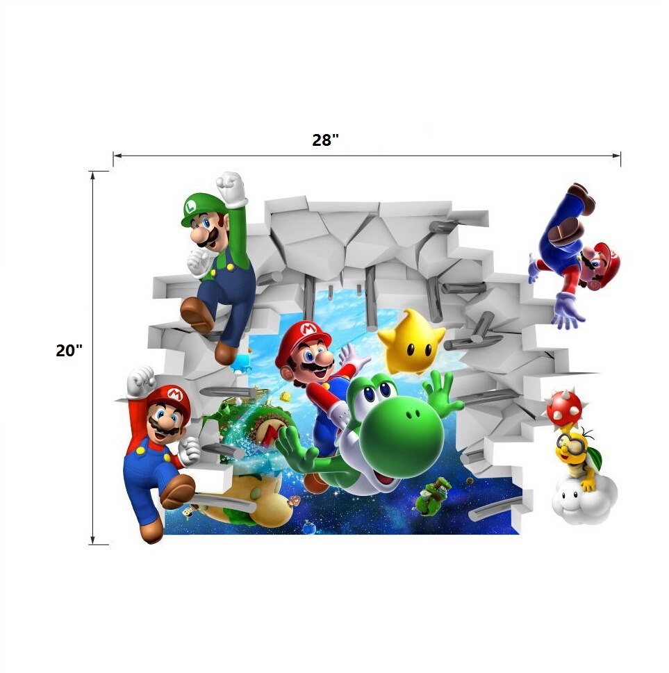 New 3D Super Mario Bros Removable HUGE Wall Stickers Decal Kids Home Decor USA