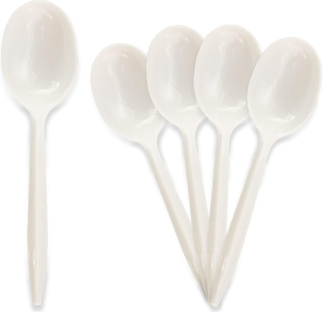 Bulk Disposable Plastic White Single Use Soup Spoons For Restaurants,Delis,Event