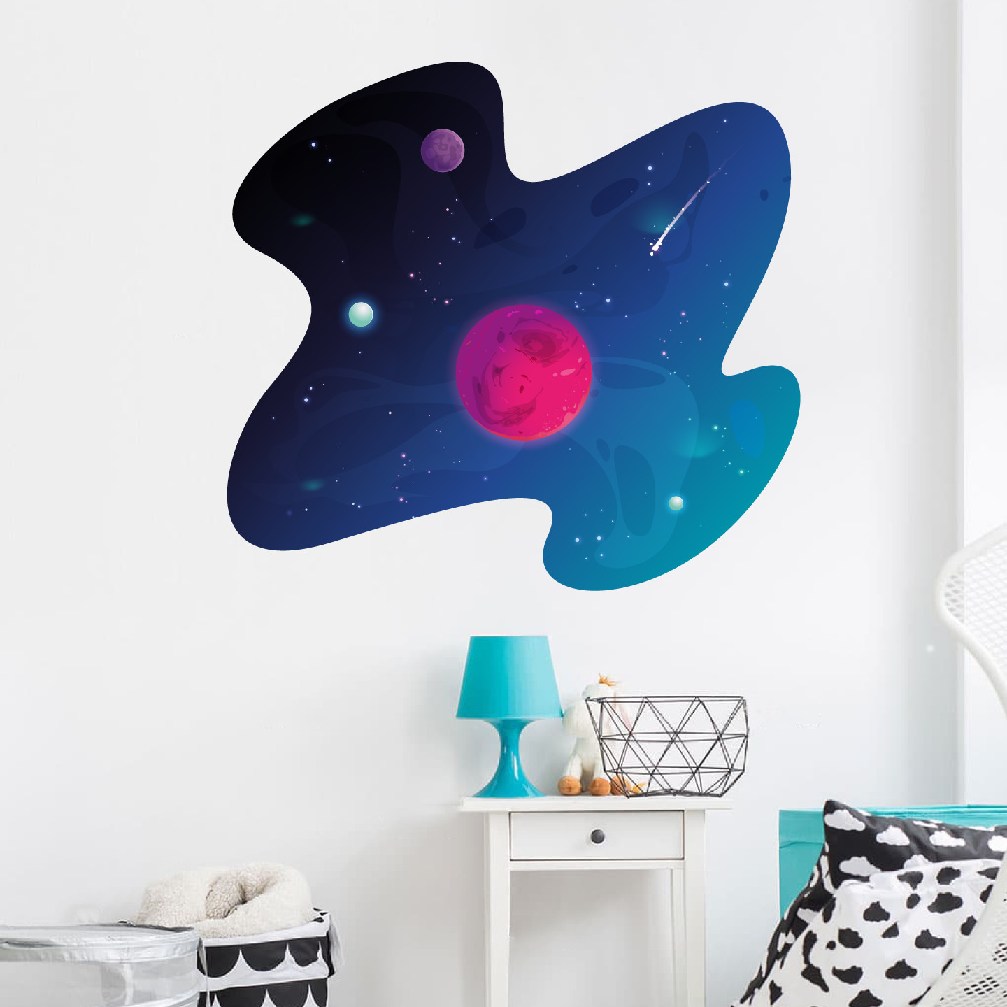 Vinyl Bedroom Outer Space View Galaxy Decor Planet Shooting Star Home Wall Decal