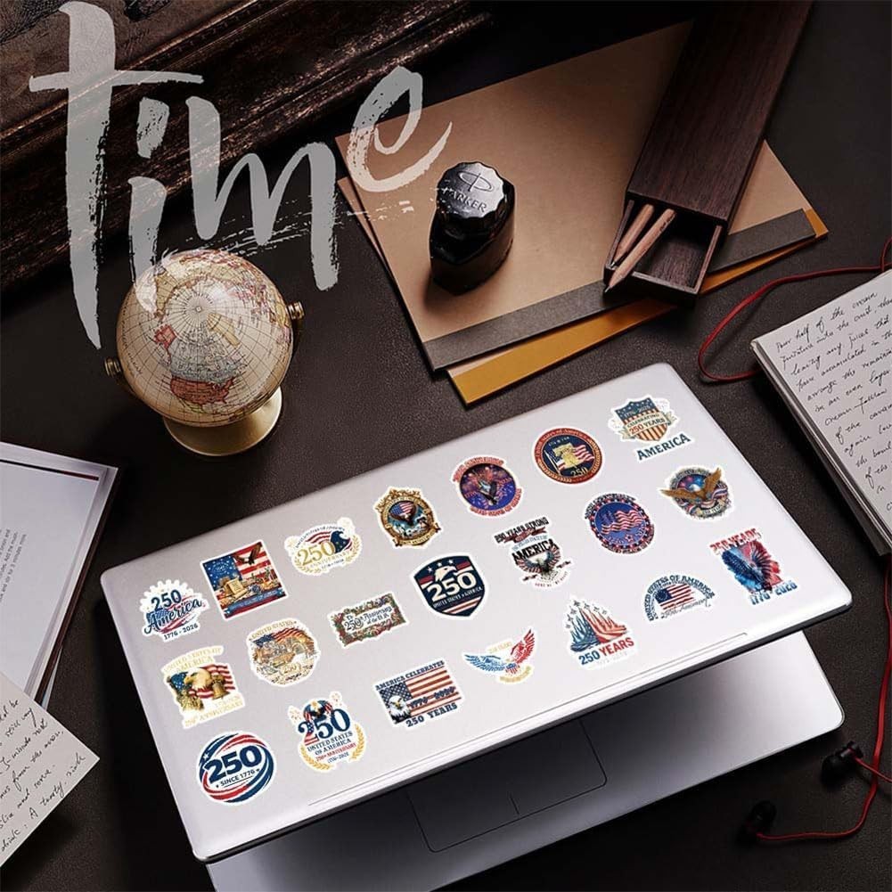 50PCS USA 250th Anniversary Stickers Patriotic Waterproof Vinyl Decals