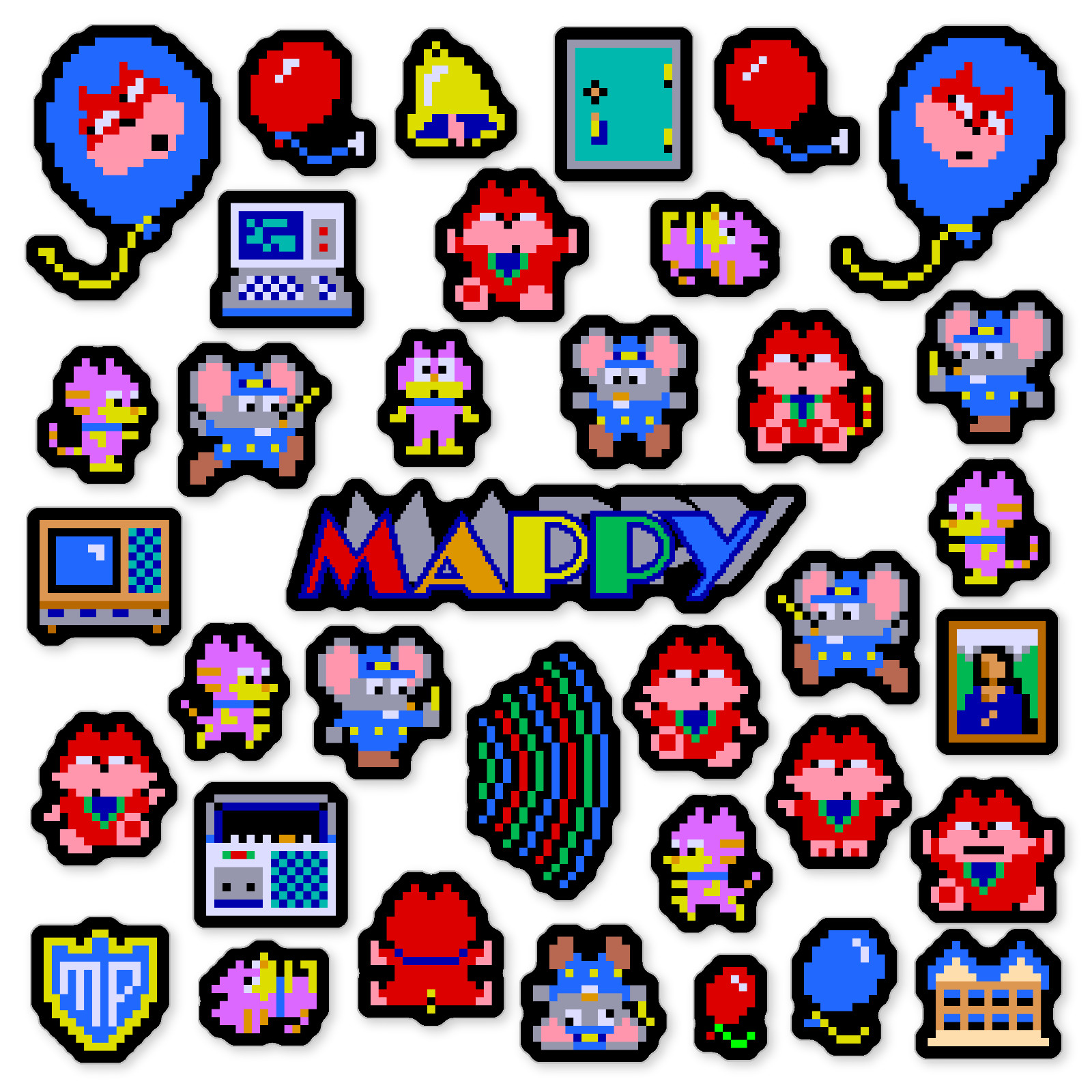 Mappy Stickers Arcade Game Pixel Art 36 Sticker Pack