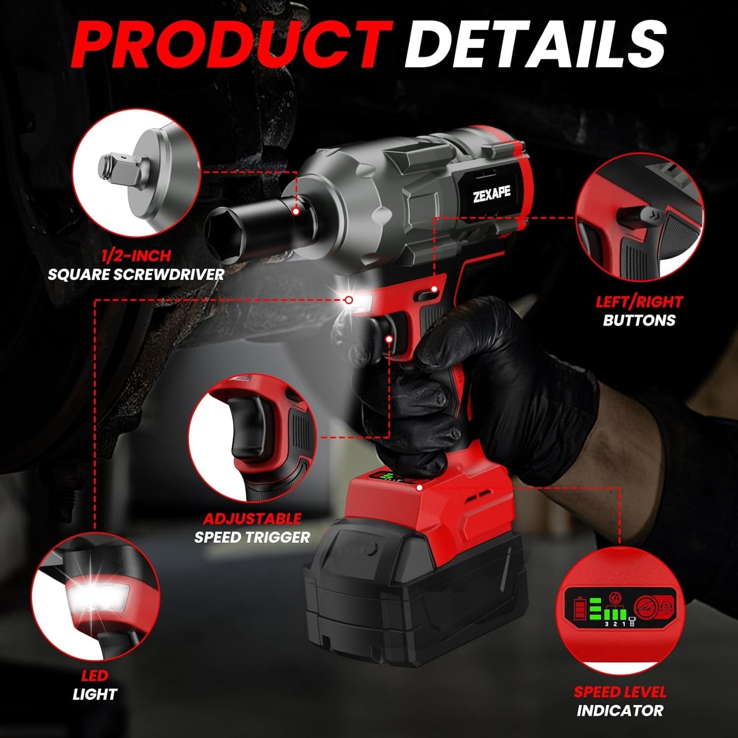Cordless Impact Wrench 1/2 Inch for Milwaukee 18V Battery, Impact Wrench 1360N.M