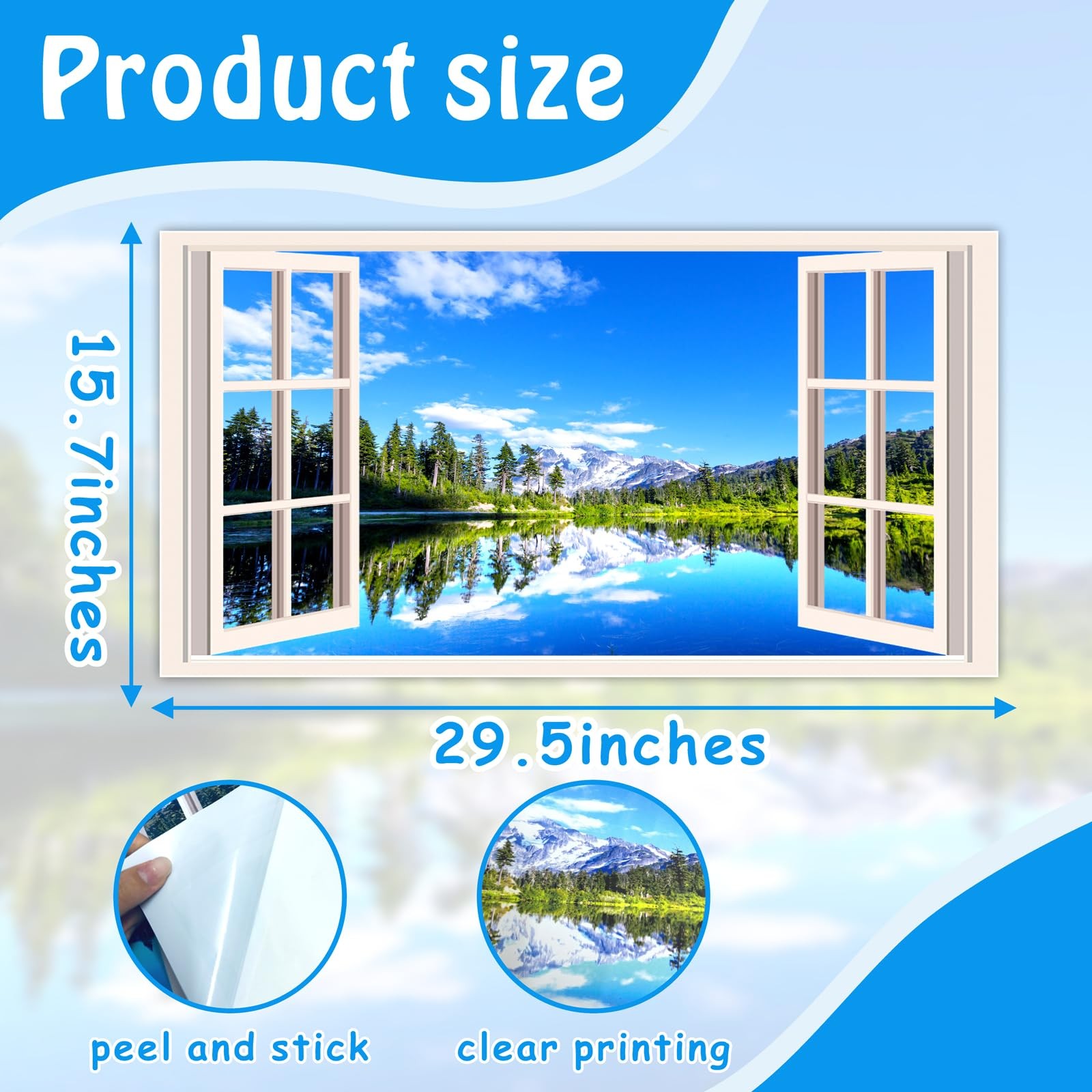 Fake Window Wall Stickers 3D Forest Lake View Mountain 3d Scenery a