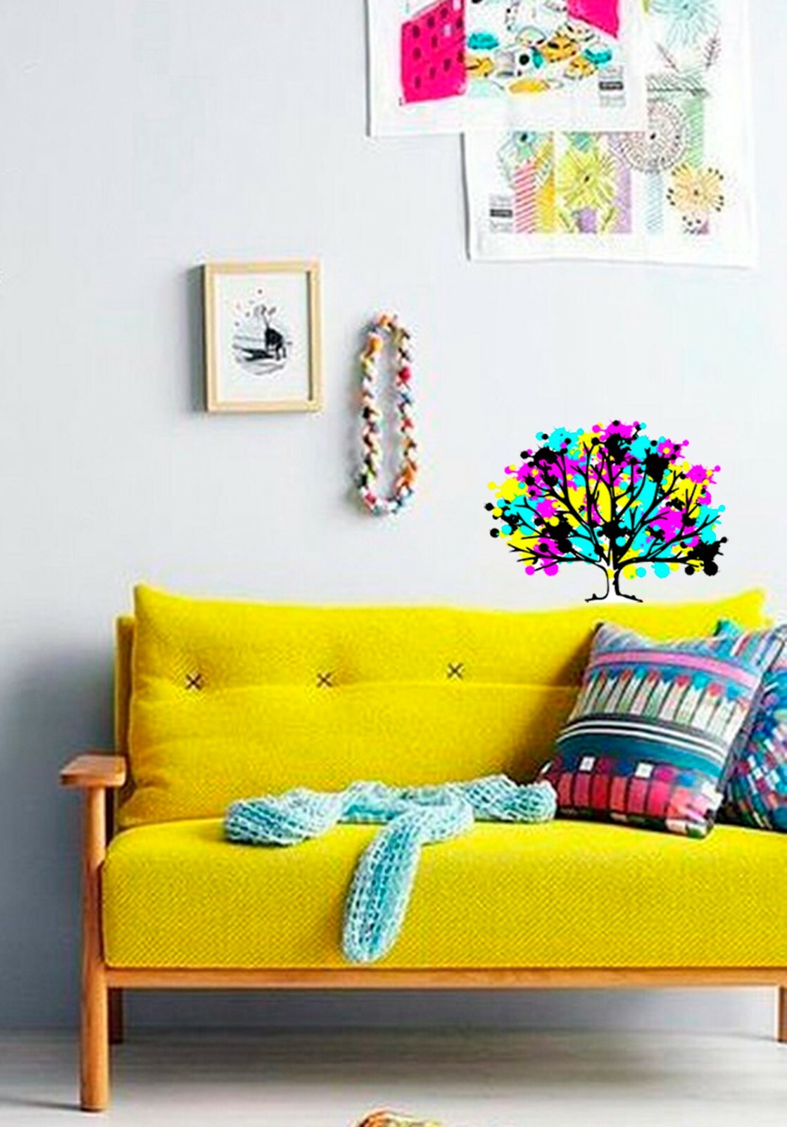 Colored Tree For Living Room, Living Room Tree Decal, Wood Decor, Tree Wall Art