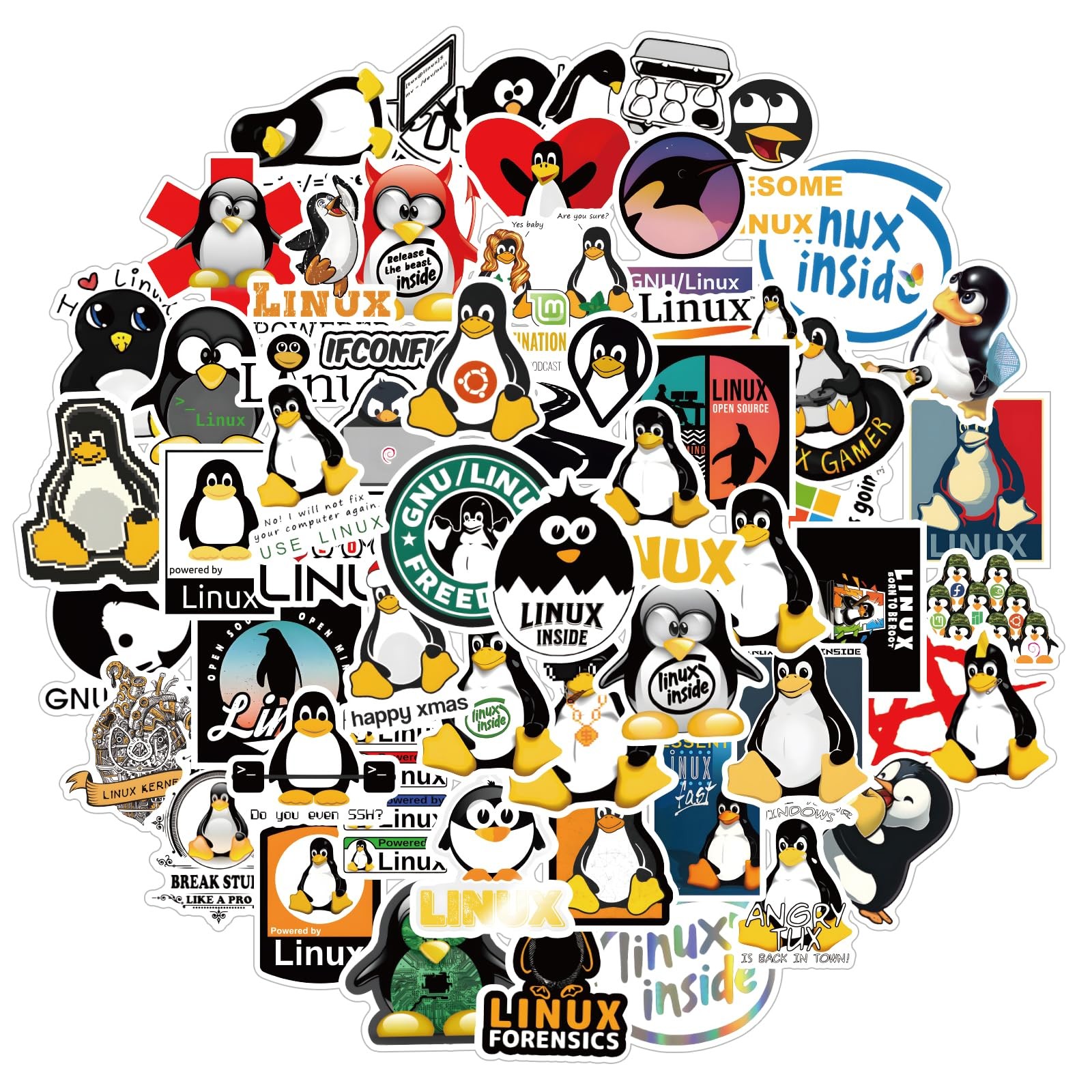 Linux Stickers 62pcs Work Decals Aesthetic Waterproof Vinyl Pack White