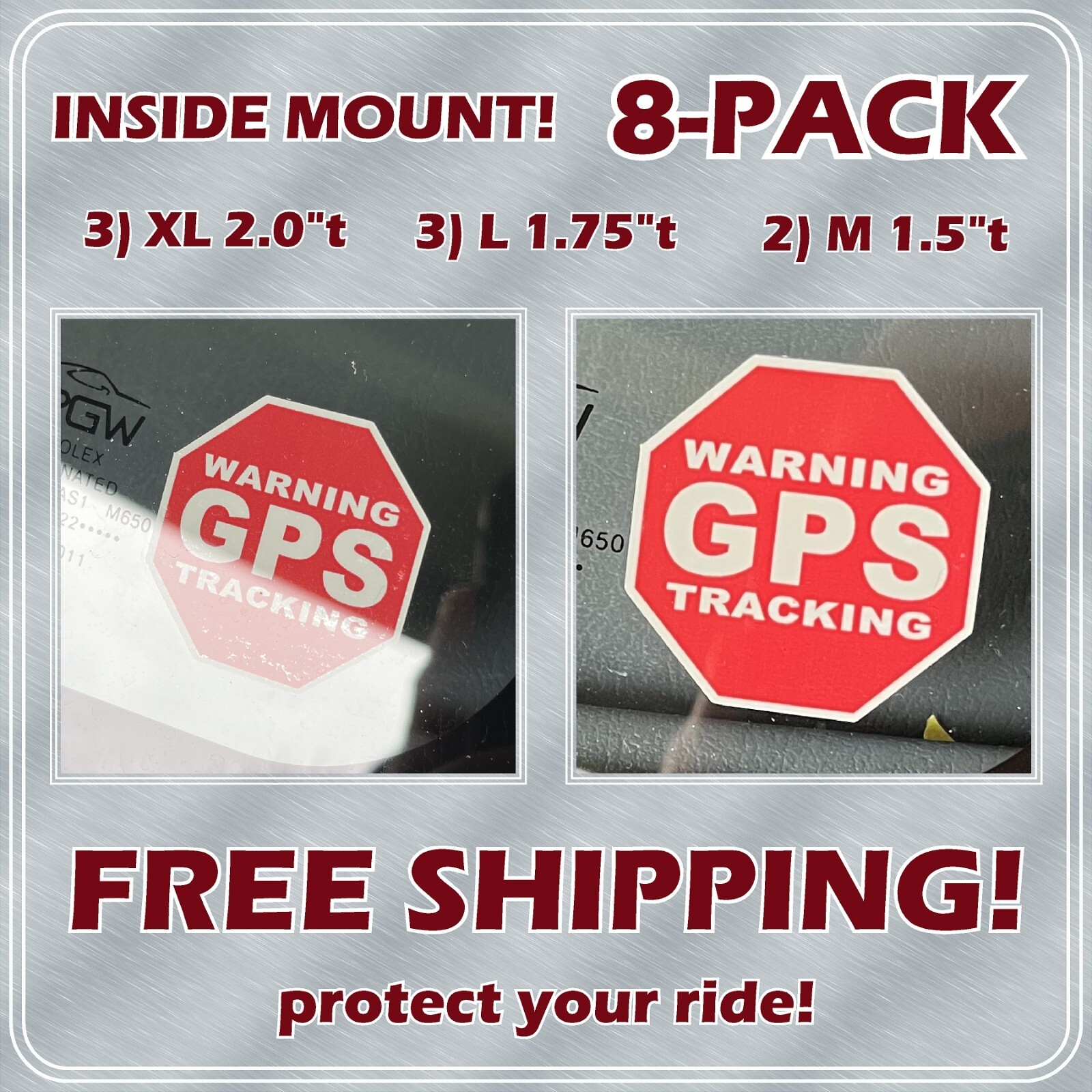 8 PACK INSIDE MOUNT GPS Tracking Stickers Theft Deterrent "STOP" FREE SHIPPING!
