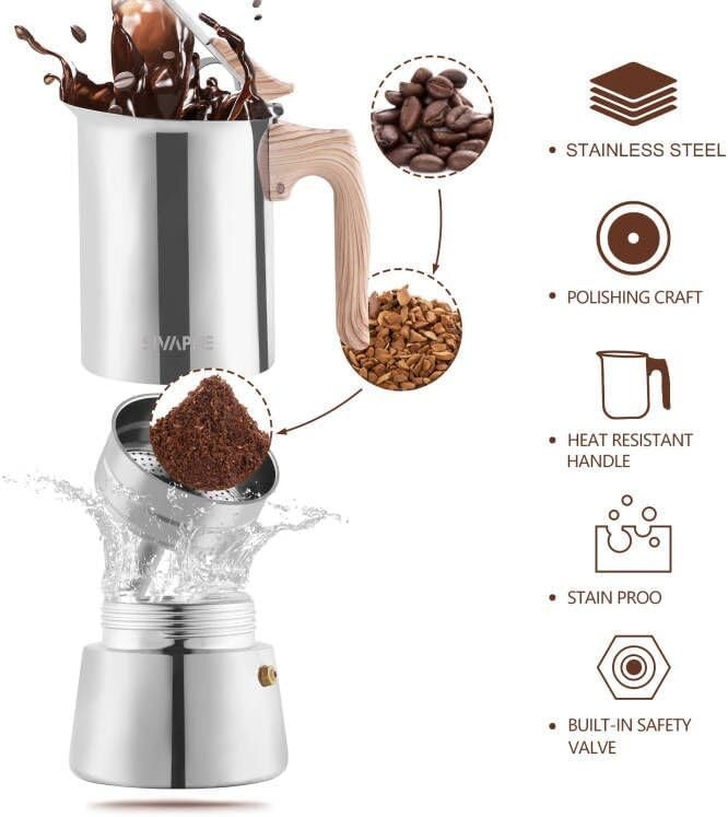 Stovetop Espresso Maker Stainless Steel 9 Cups, Induction-Capable Mocha Pot 4…