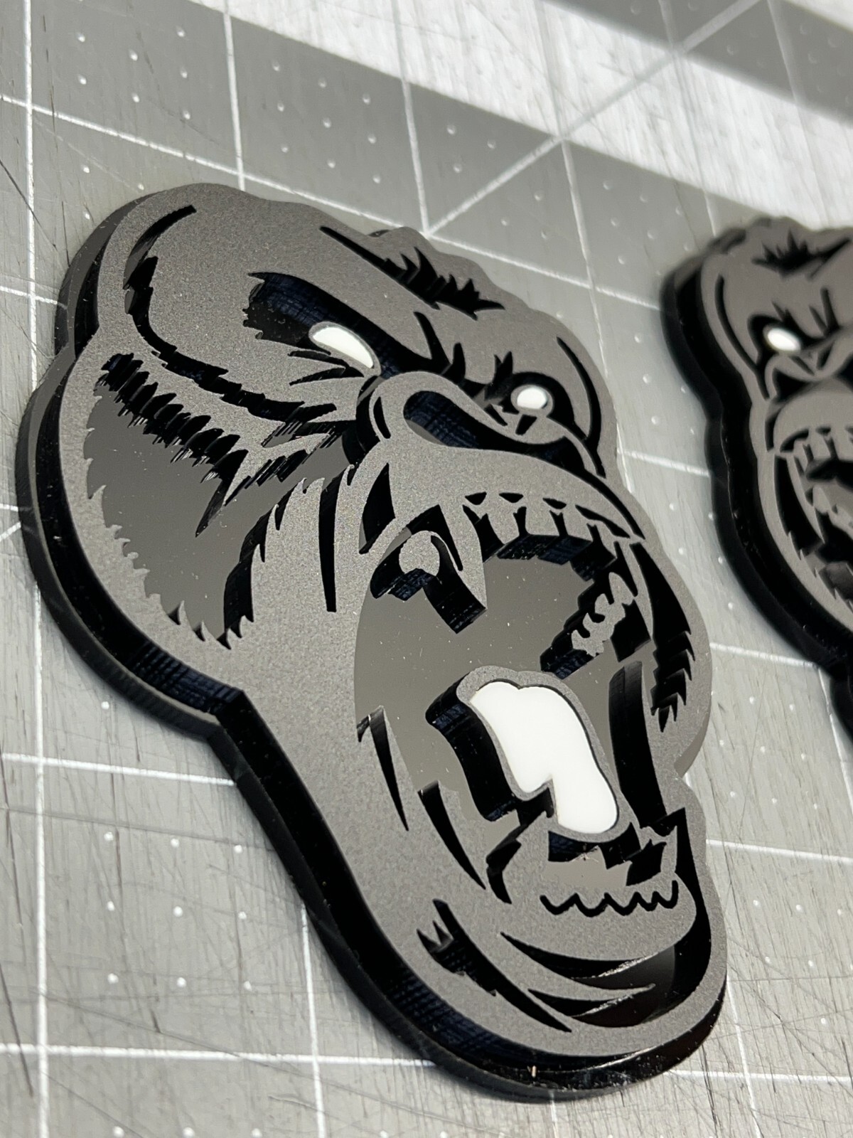 Angry Gorilla White Eye Car Truck Emblem Badge Matte Black /Black Custom PK of 2