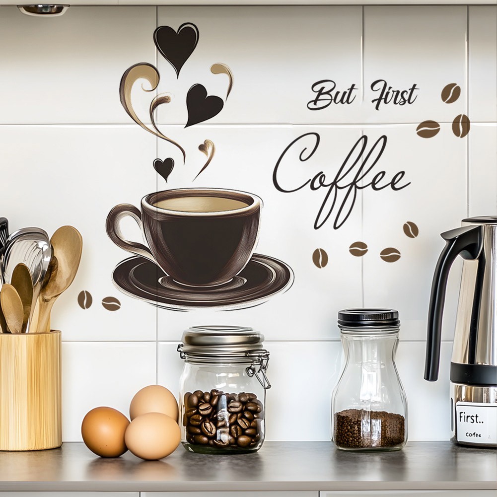 Contemporary Coffee Cup Wall Decal for Enhancing Kitchen or Office Walls