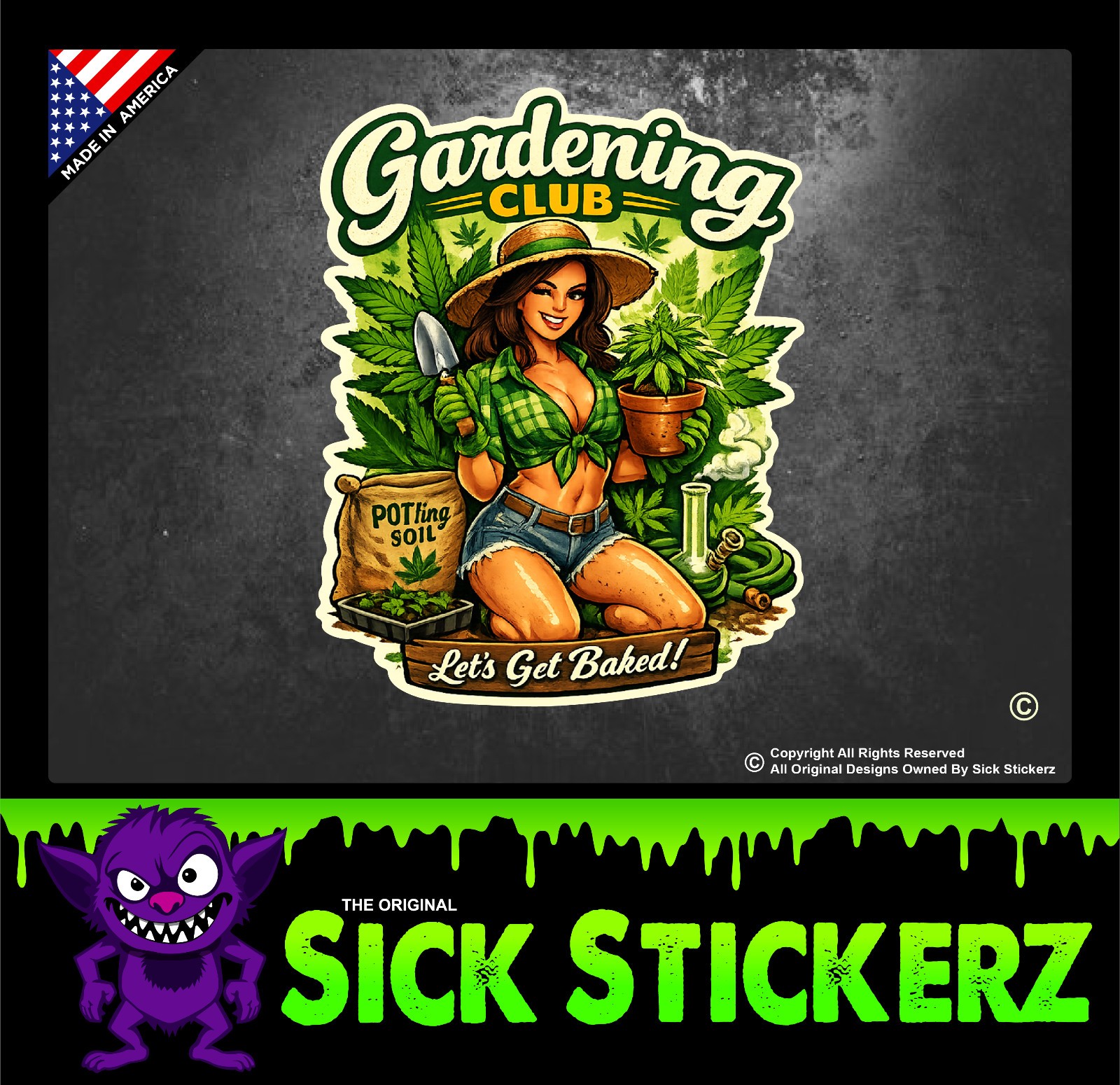 Garden Club Pot Marijuana Stoned Sticker Decal Car Truck Window Weed Smoke 420