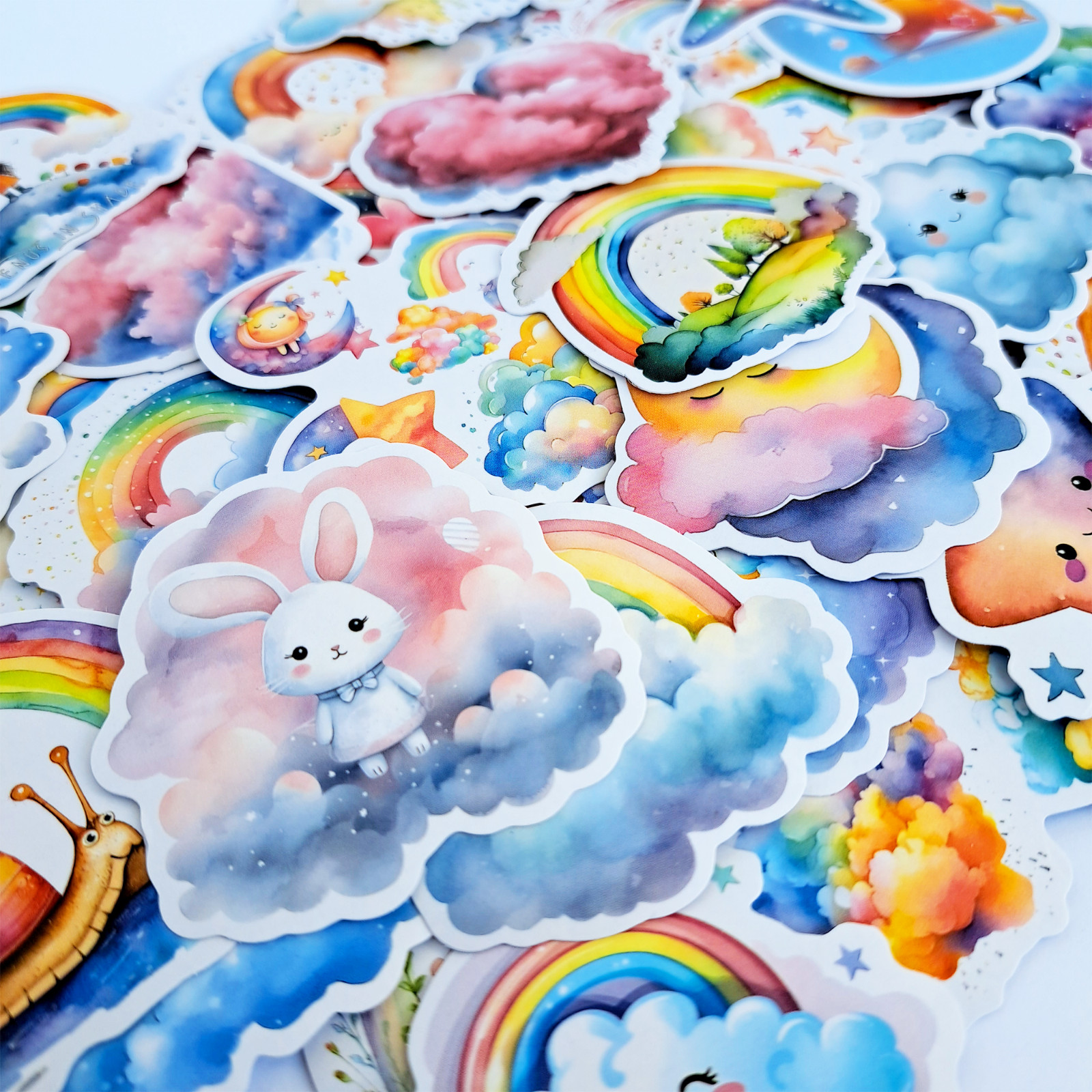 50 PCS Baby Rainbow Sticker Pack Fairytale Rabbits Fluffy Clouds Cartoon Gifts