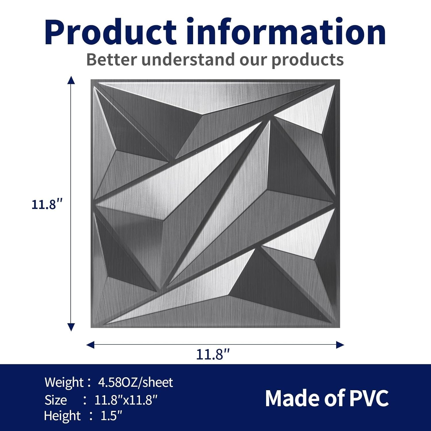 Luxury 3D Diamond Wall Panels 33pk Silver – Waterproof Commercial Grade PVC