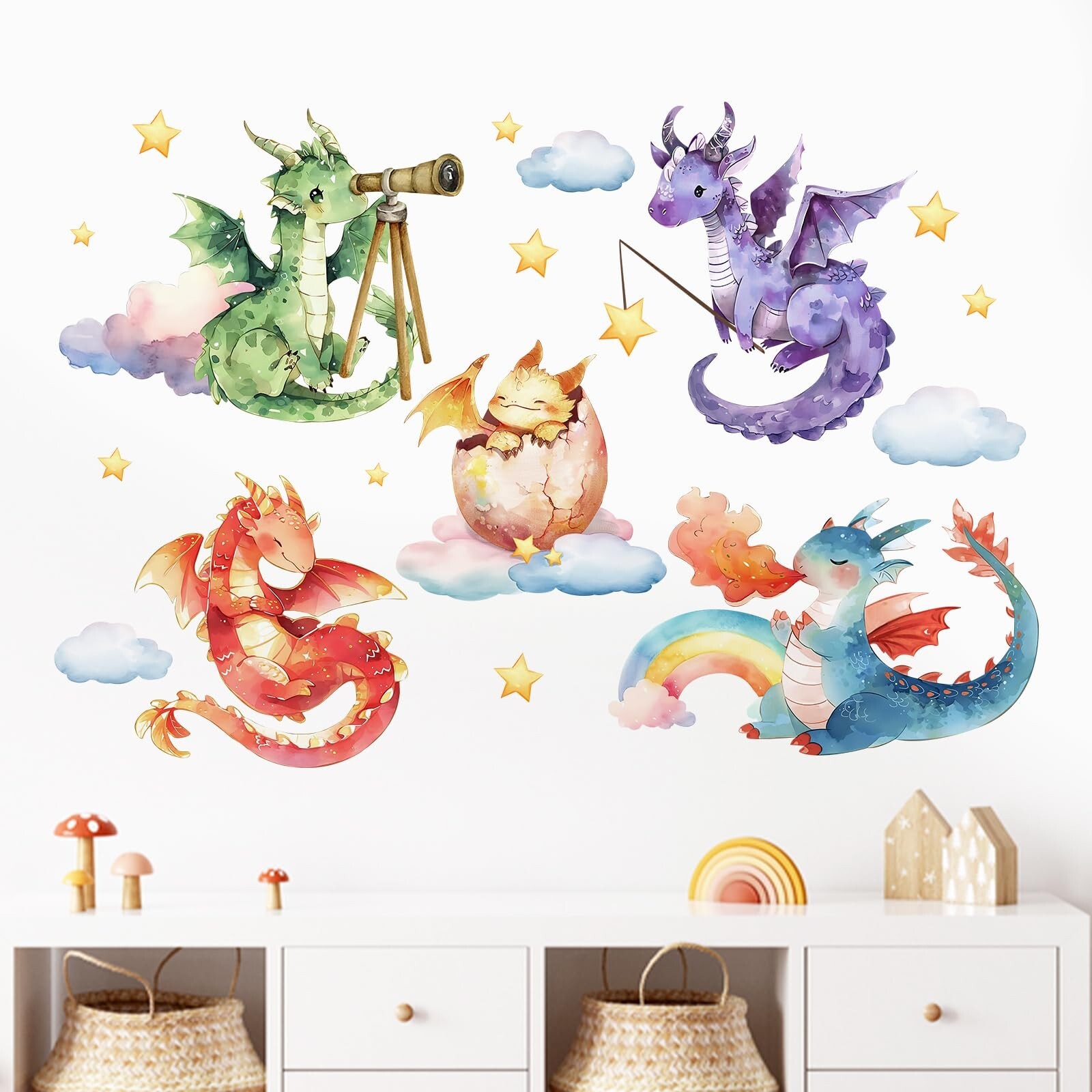 Mfault Baby Dragon Wall Decals Stickers, Watercolor Dragon Eggs Decoration Nu…