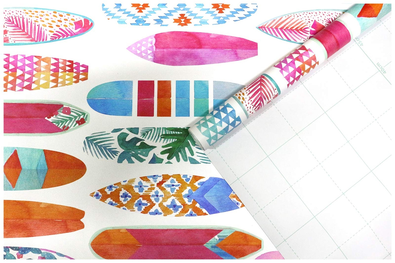 HAOKHOME Peel and Stick Surfboard Wallpaper Fancy Trellis White/Pink/Blue Rem…