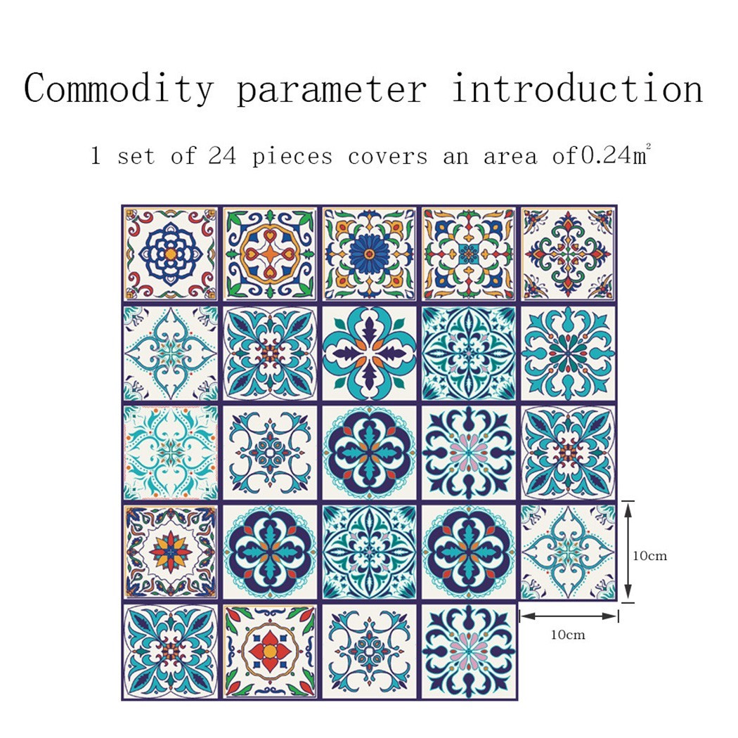3 Sizes Bathroom Mosaic Colored Pattern Tile Stickers Wall Decor Self-Adhesive