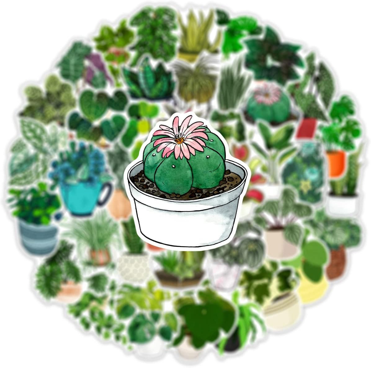 50 Pcs Green Plants Stickers Potted Plant Floral Sticker for Laptops Water Bottl