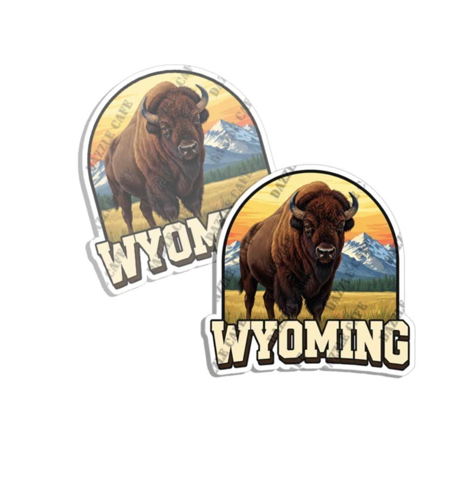Wyoming State Buffalo Sticker Decal Vinyl Outdoors Made in USA 2 PACK