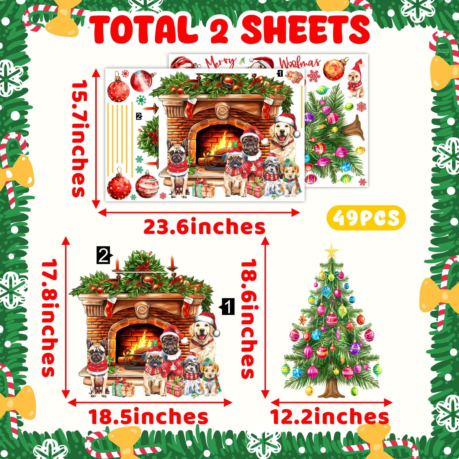 Christmas Tree Fireplace Wall Decals Large Christmas Bell Snowflake Wall Stic…