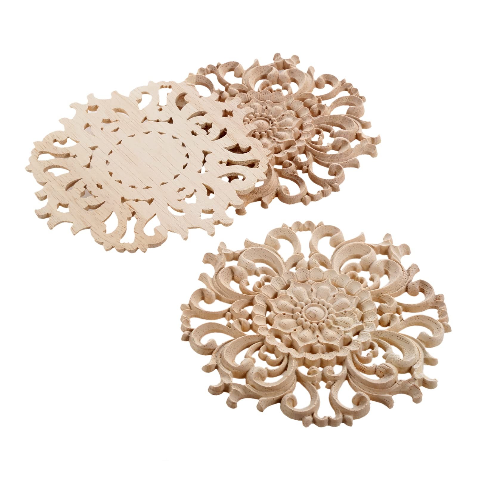 Wood Carved Appliques Decorative Onlays, Round Wood Carving Craft Decals for …