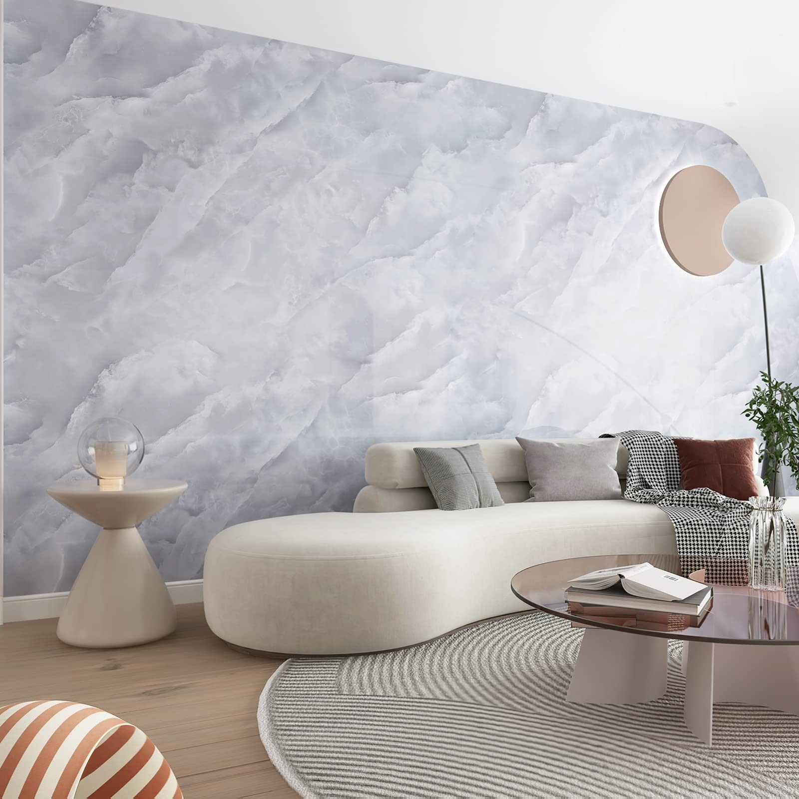 157"x 31" Wide White and Gray Marble Contact Paper for Cabinets Peel and Stic…