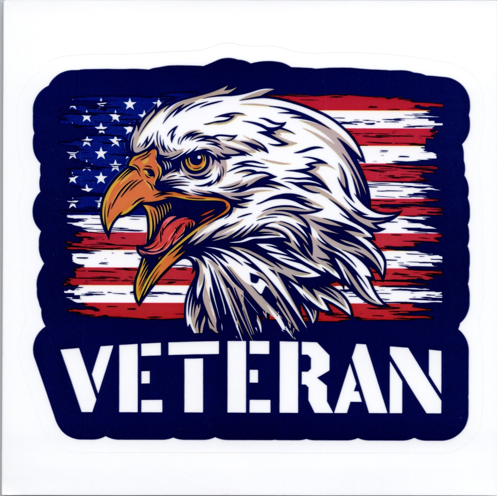 USA VETERAN ~ BALD EAGLE ~ AMERICAN FLAG – Vinyl Sticker – 2.0in x 1.75in