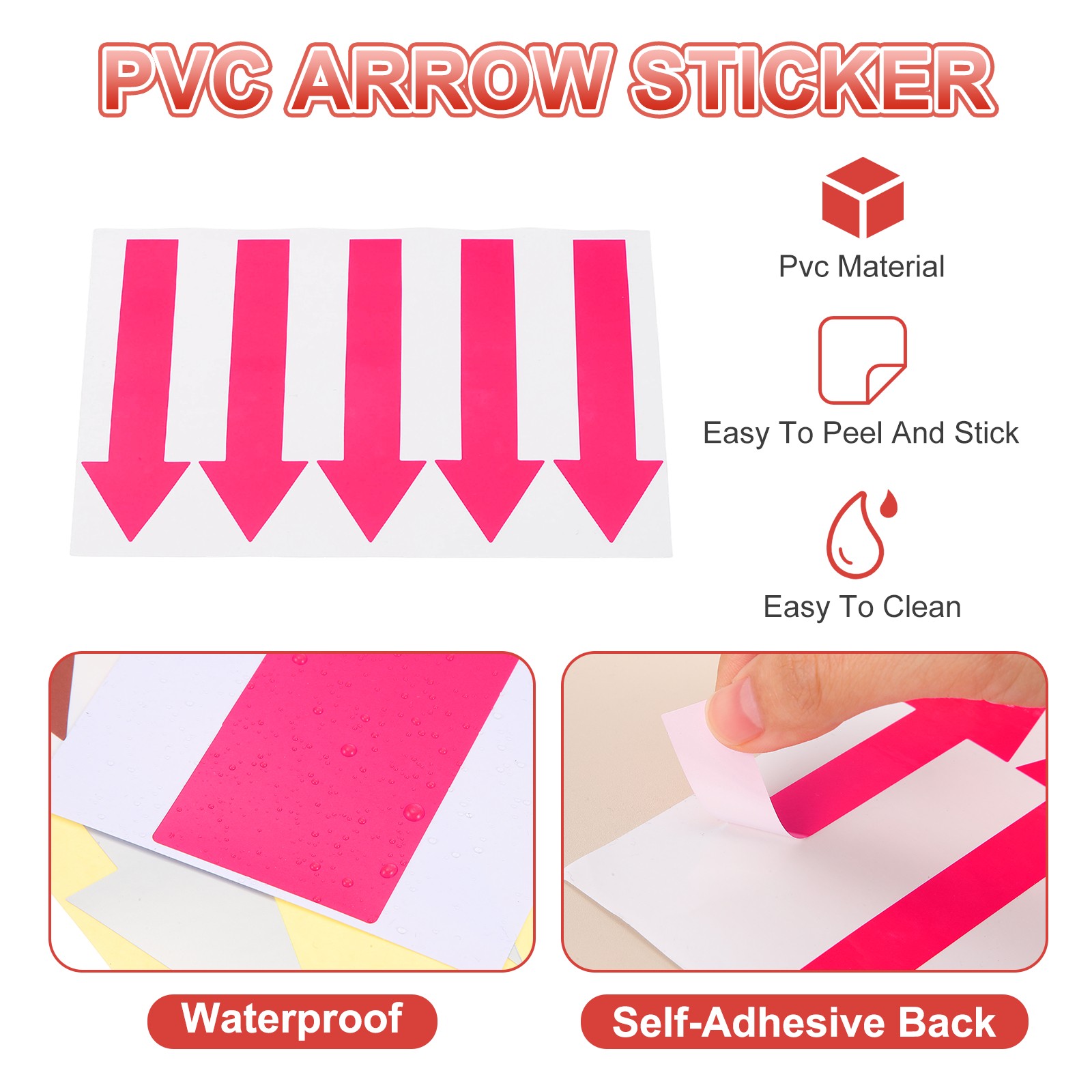 Arrow Sticker, (5×1.2 Inch, Rose Red) (80 Pcs), Waterproof Arrow Sign Sticker