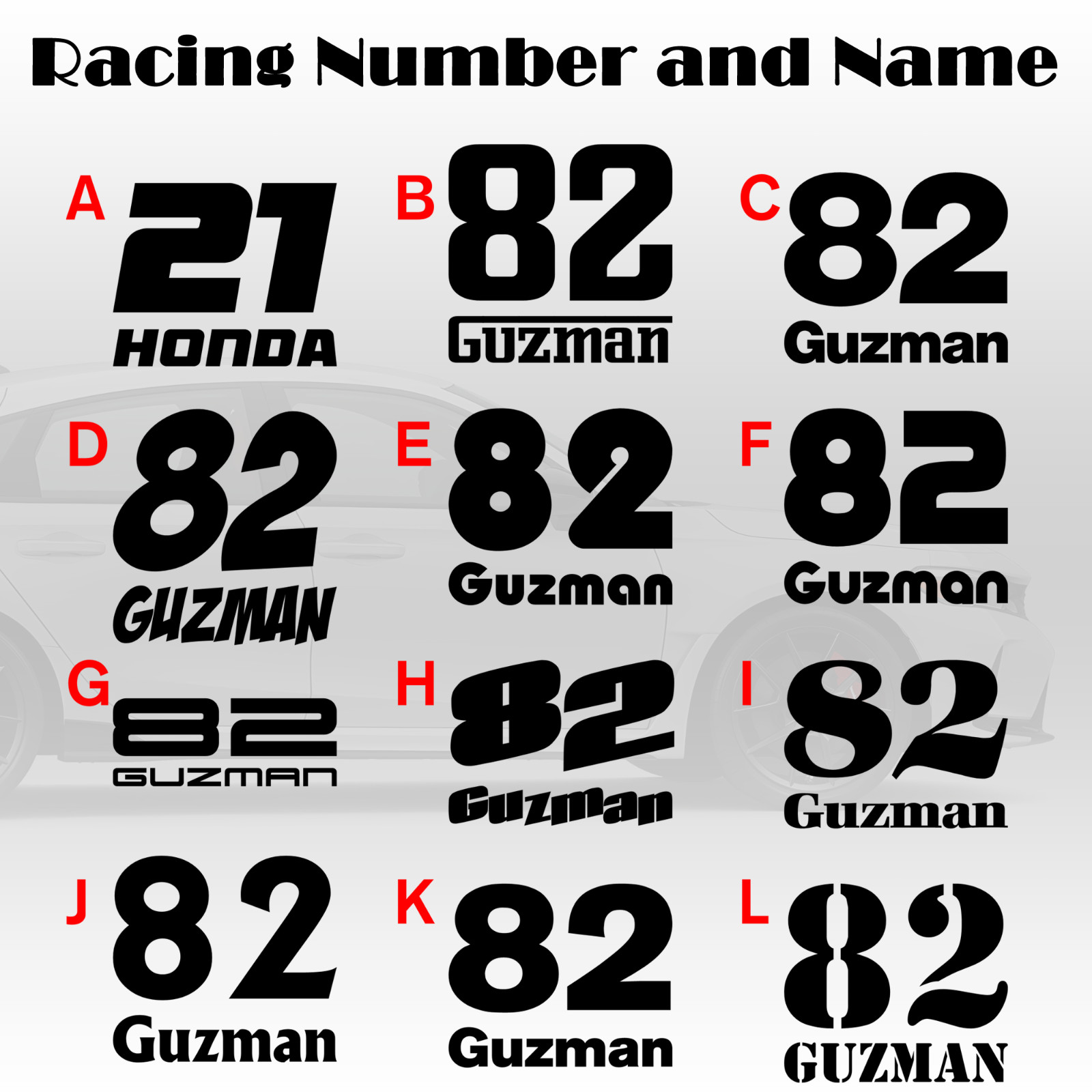Racing Car numbers 2 pack die-cut door custom number rally sport decal V5