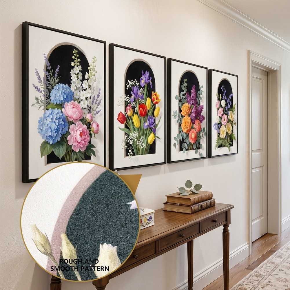 Arch Window Floral Wall Art 4 Pack Canvas Prints 11.81×15.74in Indoor Decor