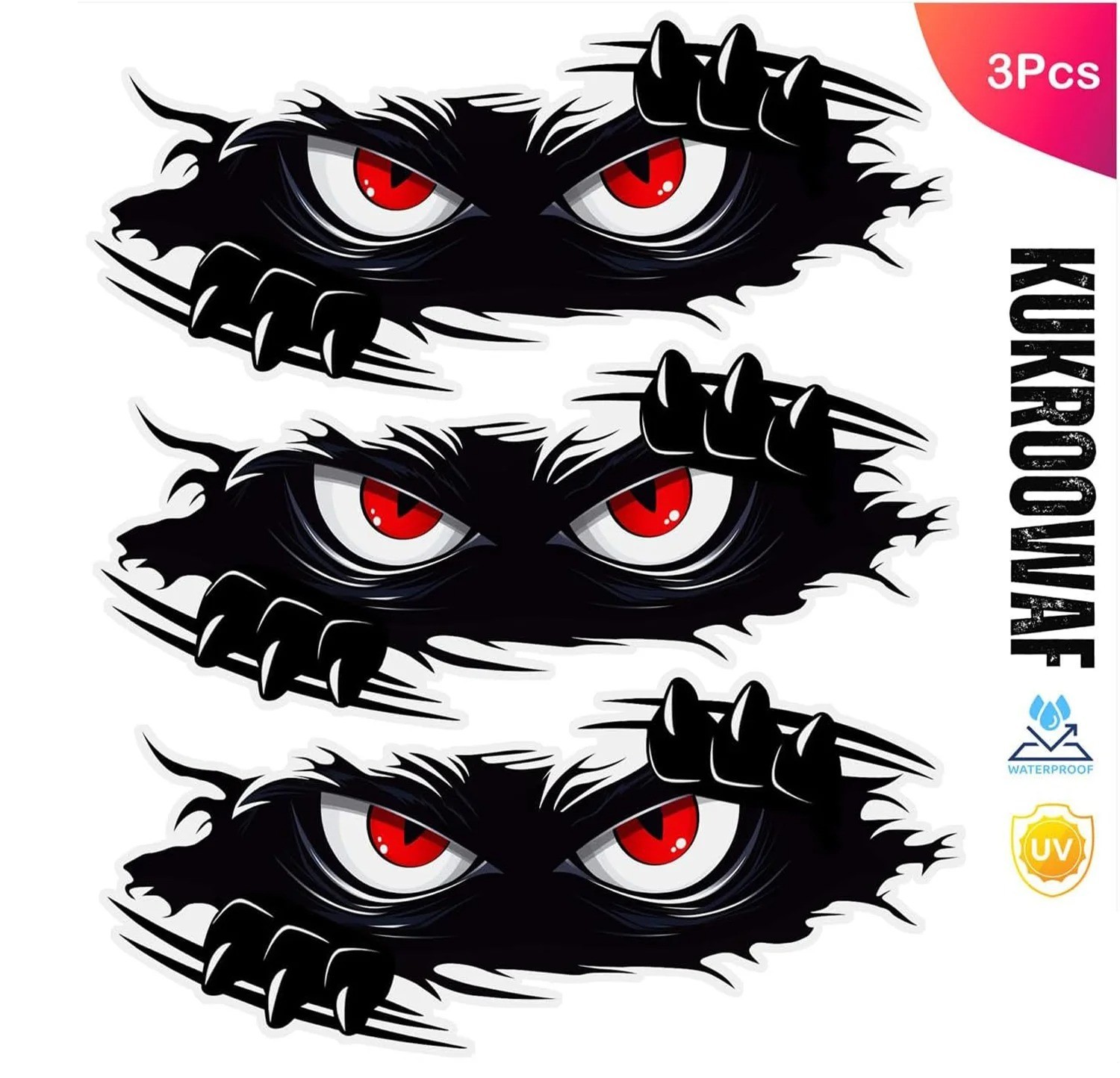 3Pcs Funny Monster Car Stickers Waterproof 3D Vinyl Decals Cute Peeking Auto Dec