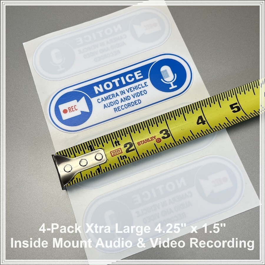 Camera in Car Recording Video XL 4-Pack INSIDE MOUNT Decals Blue White 4.25×1.5