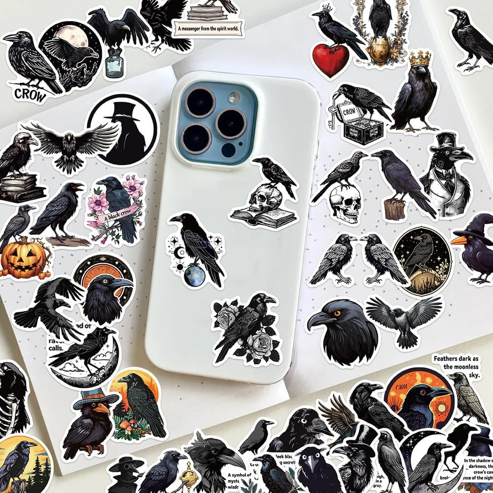Gothic Raven Crow Stickers 50 Waterproof Vinyl Halloween Decorations Scrapbooks