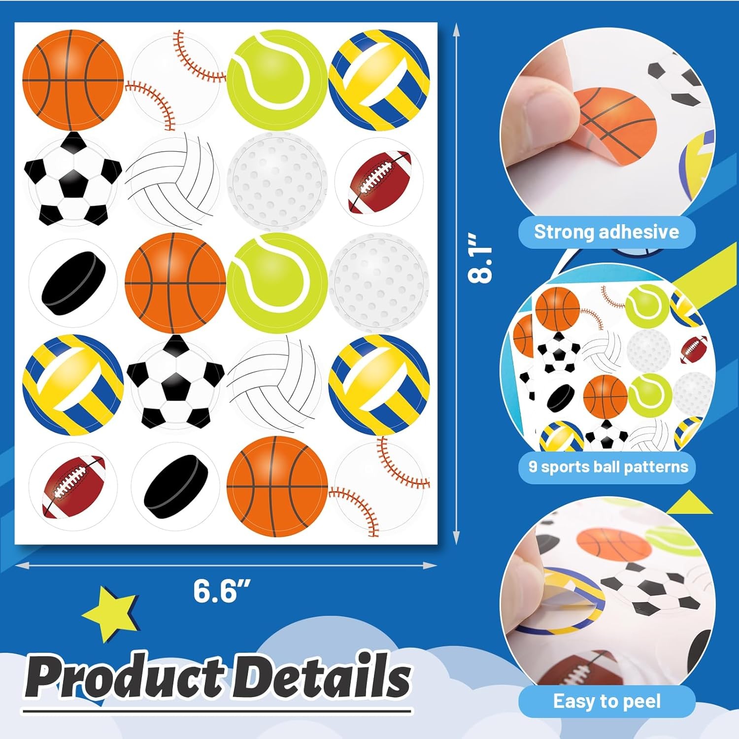 Sports Stickers for Kids Soccer Basketball Tennis Baseball Sticker Multicolor