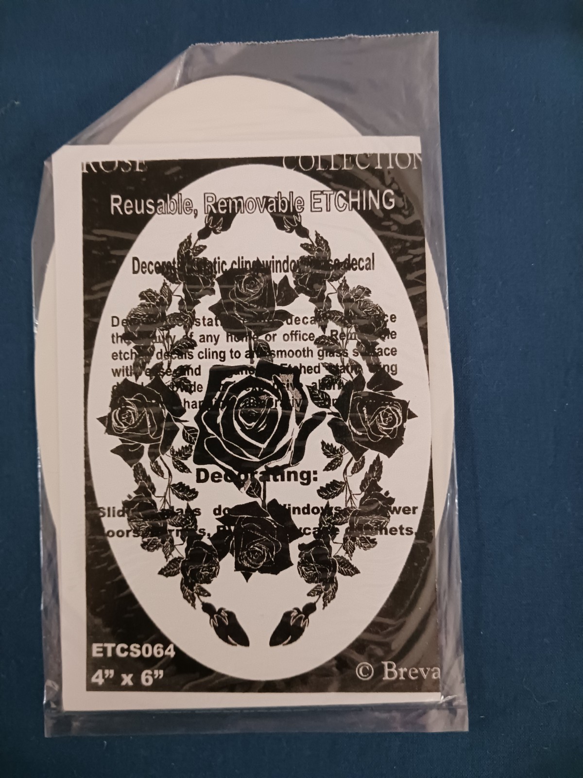 ROSE COLLECTION Decal 4"x6" OVAL Etched Glass Look Cling Removable & Reusable64