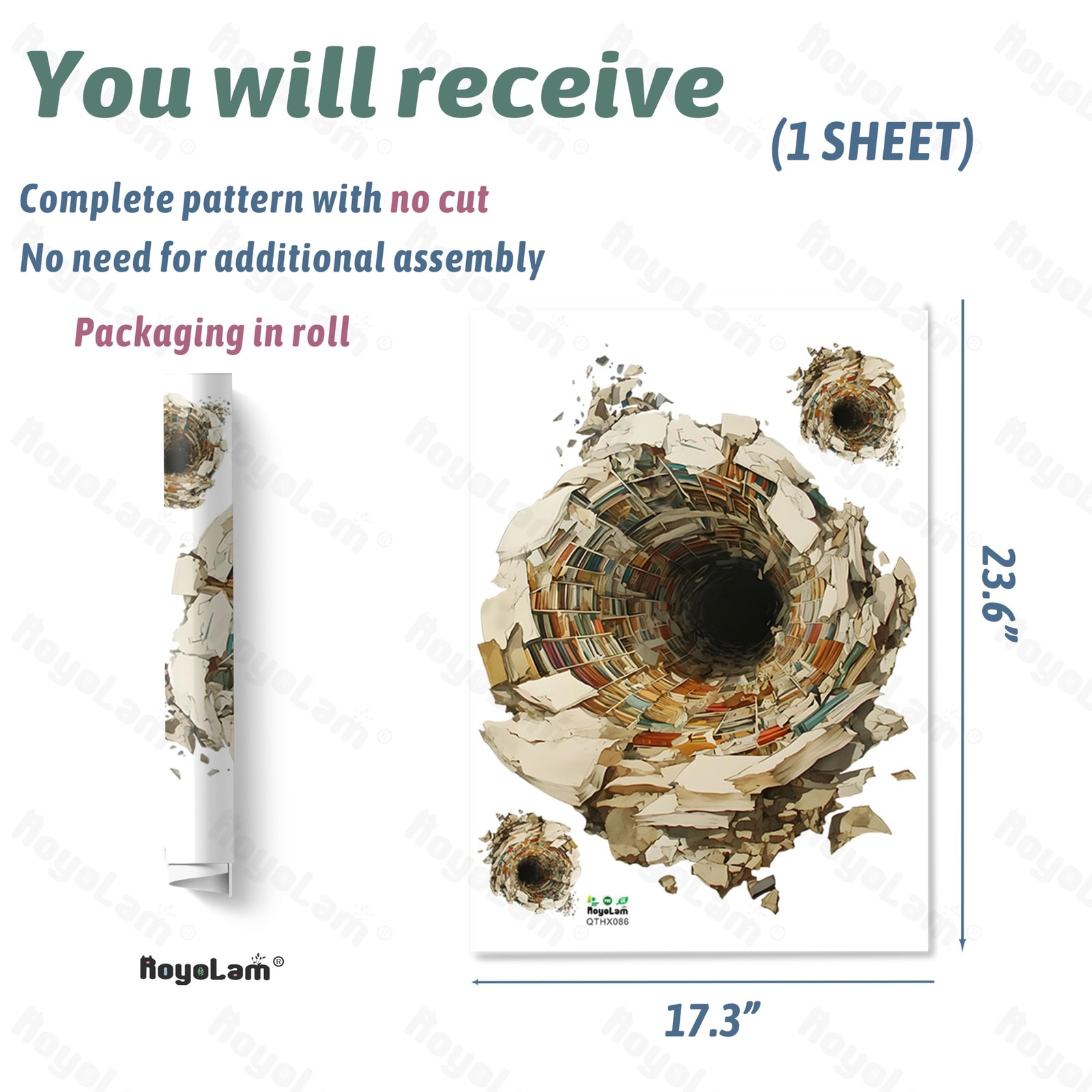 3D Book Hole Wall Decals Removable Vinyl Cracked Wall Art Peel and Stick Deco…