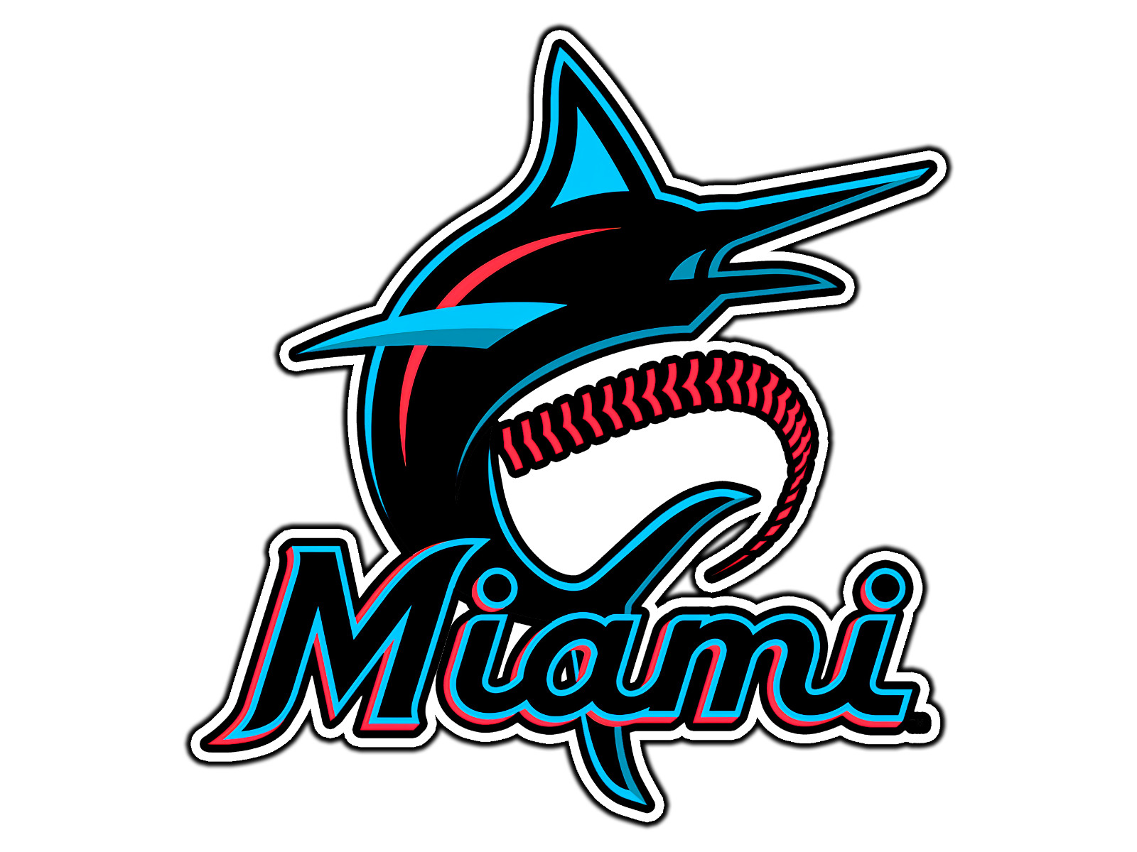 #182 Miami Marlins Full Logo MLB Waterproof Vinyl Sticker Decal Die-Cut