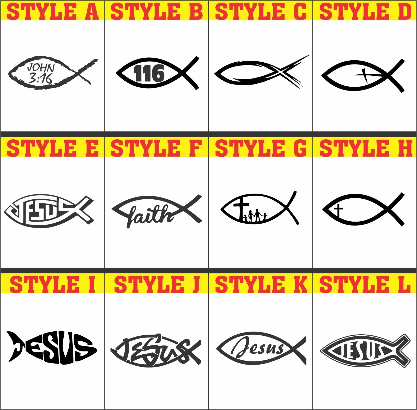 Christian Fish Jesus Fish Vinyl Decal Car Sticker Faith Fish 116 Fish John 3:16