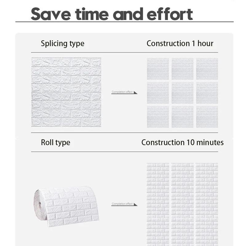 3D Self-Adhesive Brick Wall Panels PVC XPE Wallpaper 70cm Multiple Lengths